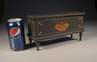 Paint Decorated Miniature Blanket Chest Or Document Box York State,  Folk Art
