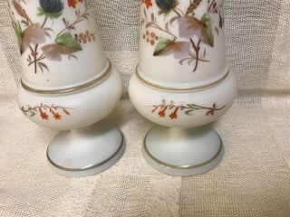 MIRROR IMAGE Pair Antique Victorian HAND Painted Butterfly BRISTOL VASES 8