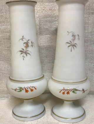 MIRROR IMAGE Pair Antique Victorian HAND Painted Butterfly BRISTOL VASES 9