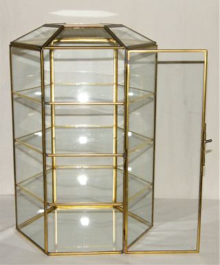 Vintage 6 - Sided Huge 13 " X 9 " Brass & Glass Display Case Table - Top 3 - Shelves Ex