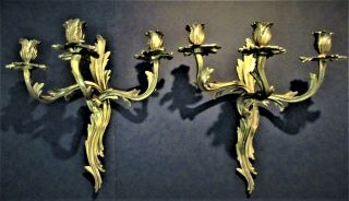 Antique 19th Century Marked French Art Nouveau Gilt Bronze Wall Sconce
