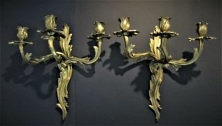 Antique 19th Century Marked French Art Nouveau Gilt Bronze Wall Sconce 2