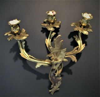 Antique 19th Century Marked French Art Nouveau Gilt Bronze Wall Sconce 5
