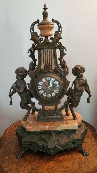 Imperial Italian Mantel Ornate Clock,  Marble & Bronze/brass.