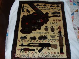 2002 Afghan War Rug Rare Afghanistan War Motif Rug 100 Wool Handmade 25 X 32 "