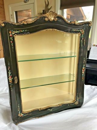 Antique Ornate Hanging Painted Curio Cabinet Display Case Glass Made In Italy