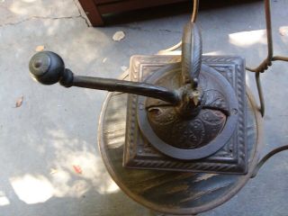 ANTIQUE Wood & Cast Iron COFFEE GRINDER MILL W/ Door & CATCH Pan 12