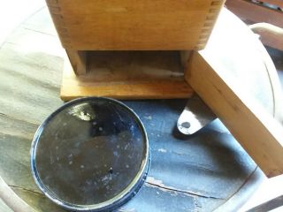 ANTIQUE Wood & Cast Iron COFFEE GRINDER MILL W/ Door & CATCH Pan 7