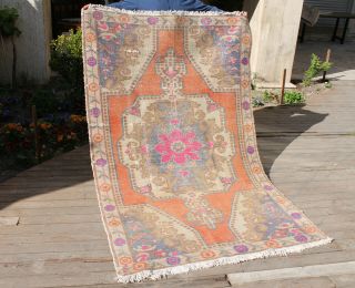 Turkish Rug 52  X86  Oushak Vintage Primitive Rug Wool Oriental Carpet 4x7