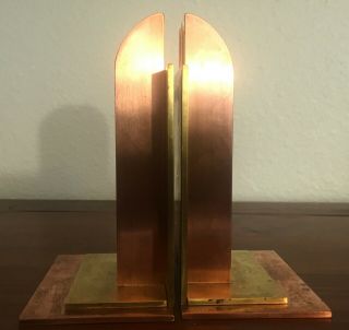 RARE 1930s Art Deco CHASE WALTER VAN NESSEN Modern Bookends - Brass & Copper, 8
