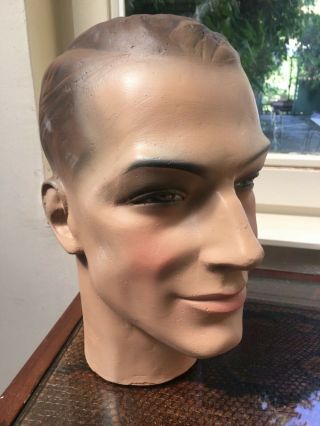 Vintage 1930 Male Plaster Of Paris Mannequin Bust Head Publicity