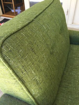 vintage mid century modern sofa and Arm Chair Green Tweed. 2