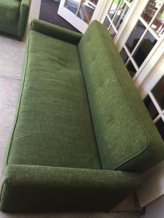 vintage mid century modern sofa and Arm Chair Green Tweed. 3