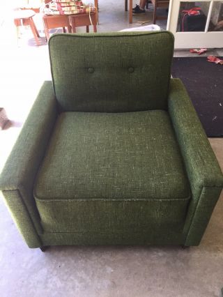 vintage mid century modern sofa and Arm Chair Green Tweed. 4