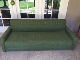 vintage mid century modern sofa and Arm Chair Green Tweed. 5