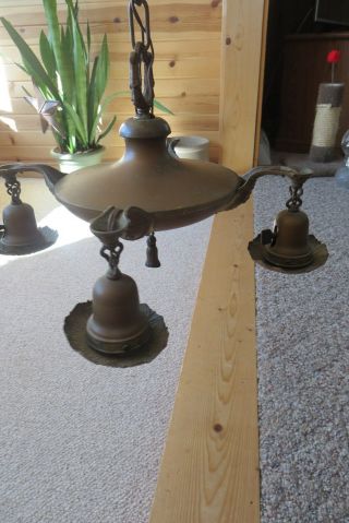 Victorian Era Brass Ceiling Parlor Lamp,  Electrified,  Four Bulbs,  Claws