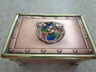 Arts & Crafts Fisher Strand Copper,  Enamel,  Brass Match Box