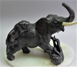 Fine Antique AUSTRIAN BRONZE Sculpture of Elephant attacked by Tigers c.  1920 2