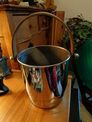 Vintage Manning Bowman Art Deco Chrome Ice Bucket Wood Handle 3