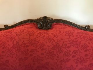 ANTIQUE SOFA COUCH CARVED WOOD TRIM UPDATED JACQUARD FABRIC SOLID FRAME OBO 2