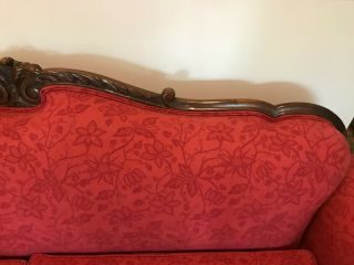 ANTIQUE SOFA COUCH CARVED WOOD TRIM UPDATED JACQUARD FABRIC SOLID FRAME OBO 7