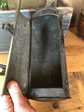 Antique Tin Metal Hanging Candle Box In Old Brown Paint 4