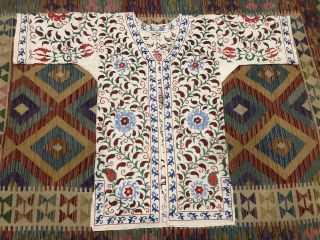 Antique Uzbek Vintage Handmade Embroidery Suzani Robe Dress Chapan Jacket Coat