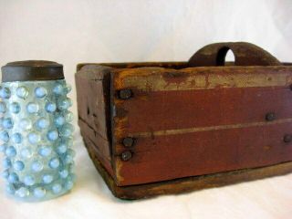 Antique Primitive Painted Wooden Utensil Condiment Box Carrier Tote Square Nails 2