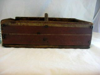Antique Primitive Painted Wooden Utensil Condiment Box Carrier Tote Square Nails 3