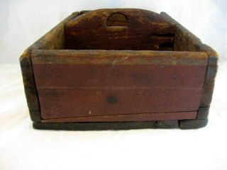 Antique Primitive Painted Wooden Utensil Condiment Box Carrier Tote Square Nails 5