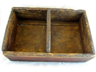 Antique Primitive Painted Wooden Utensil Condiment Box Carrier Tote Square Nails 6