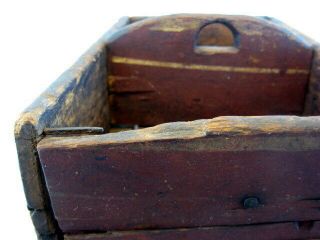 Antique Primitive Painted Wooden Utensil Condiment Box Carrier Tote Square Nails 7