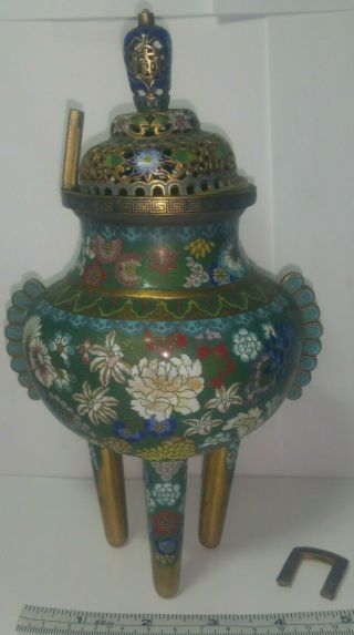 Antique Chinese Finely Detailed Cloisonne Enamel Brass Incense Burner Censer.