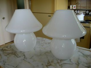 2 Vtg 14 1/4 " Mid Century Modern Venini Vetri Murano Glass Swirl Mushroom Lamp