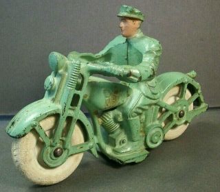 Vintage 1930s Hubley Cast Iron Toy " Patrol " Motorcycle Cop Rider 6.  5 " 95 Paint