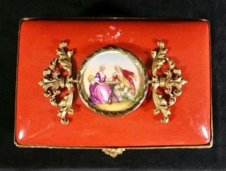 Antique Limoges Jewelry Box Handpainted Porcelain Bronze Casings 6.  25 