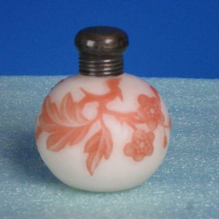 Cameo Glass Scent Or Perfume Bottle With Silver Top