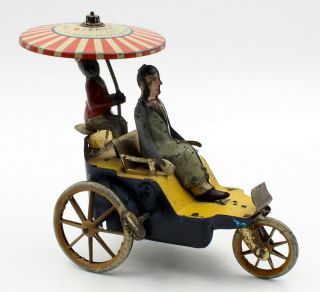 Vintage Lehmann 345 Tin Lithograph Wind Up Toy Cart Driver & Jockey Nr 6203