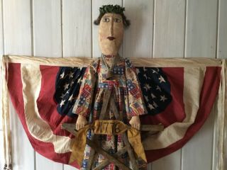 Primitive Americana Angel Doll with Flag Bunting Wings - OOAK 2