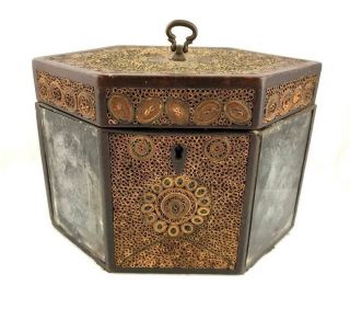 Antique C.  1800 English Quillwork Rolled Paper Tea Caddy