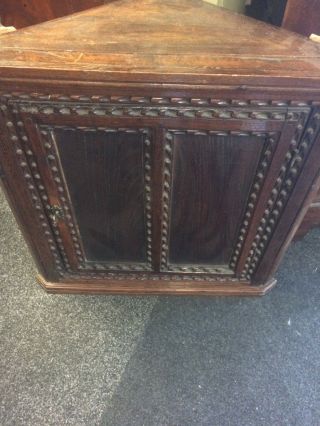 Small Antique Victorian Oak Corner Cabinet with Carved Detail 4