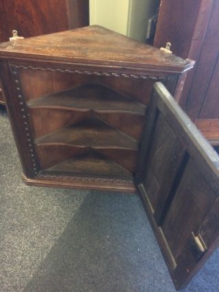 Small Antique Victorian Oak Corner Cabinet with Carved Detail 5