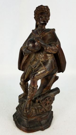18th 19th Century Hand Carved Figure Russian Or German Military Man With Canon