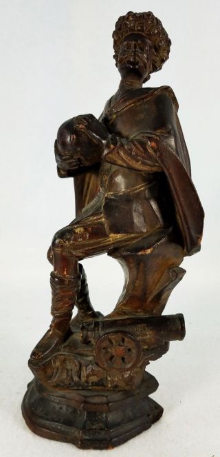 18th 19th Century Hand Carved Figure Russian or German Military Man With Canon 2