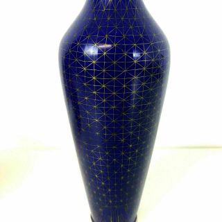 Vintage Chinese Bronze Cloisonne Vases W/ Cobalt Blue Enamel Geometric Design 4