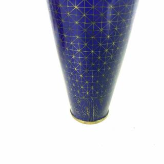 Vintage Chinese Bronze Cloisonne Vases W/ Cobalt Blue Enamel Geometric Design 5