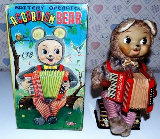 Battery Operated Accordion Bear - Rare Toy Offered @