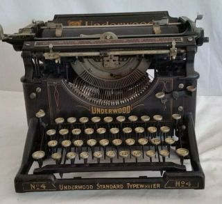 Antique 1909 Underwood Typewriter No.  4,  Sn 257783 Pat.  1907 Glass Keys