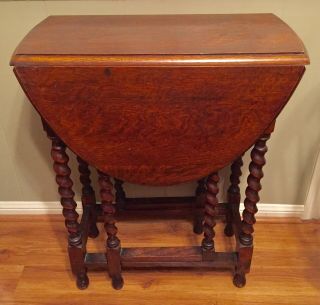 Antique English Oval Oak Drop Leaf Gate Leg Barley Twist Side End Sofa Table