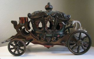 Antique Cinderella Carriage Coach Wooden With Gesso Miniature